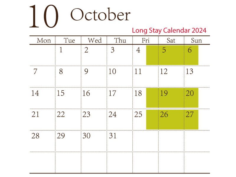 ロングステイカレンダー10月
